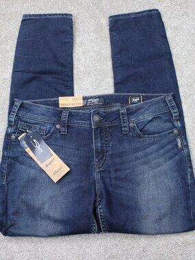 Silver Jeans NWT Womens 33x29 Blue Tuesday Fit Mid Super Skinny Joga Stretch